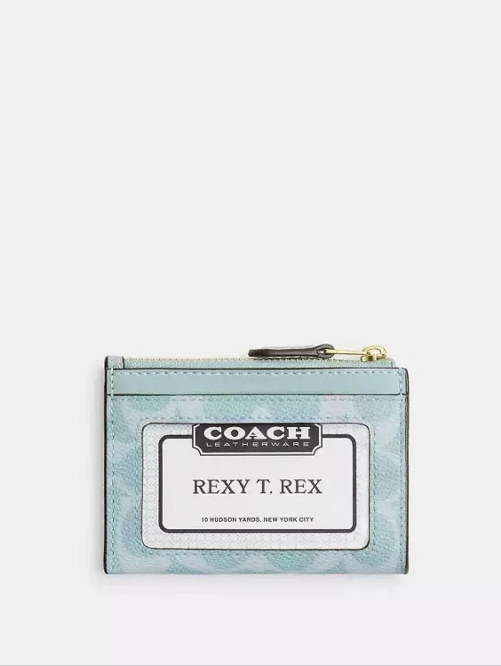 NWT! Coach Pale Blue Signature Card Holder with Gold Key Ring